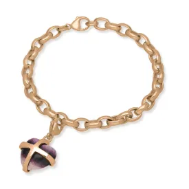 18ct Rose Gold Blue John Medium Cross Heart Charm Bracelet