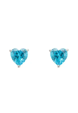 Amore Heart Stud Earrings Blue Topaz Silver