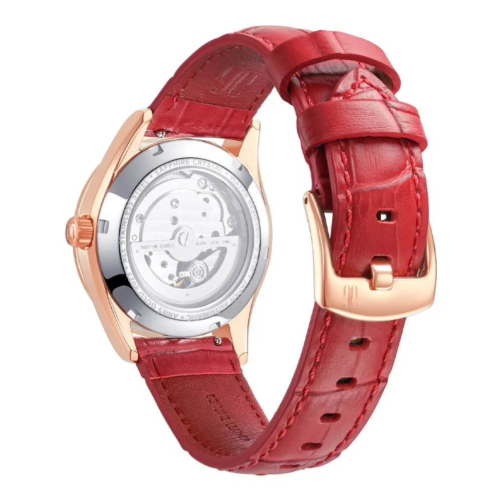 Aries Gold Goldex 8023 Red Leather Strap Women Watch L 8023 RG-BEI