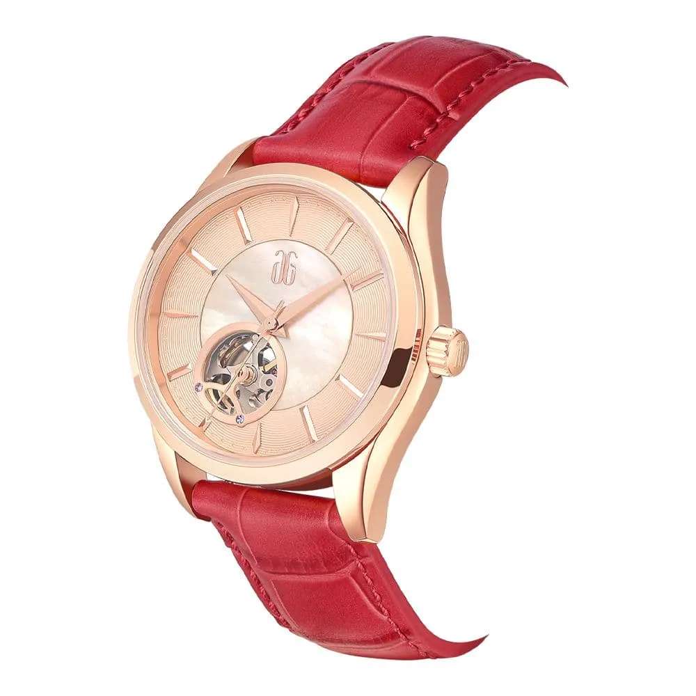 Aries Gold Goldex 8023 Red Leather Strap Women Watch L 8023 RG-BEI