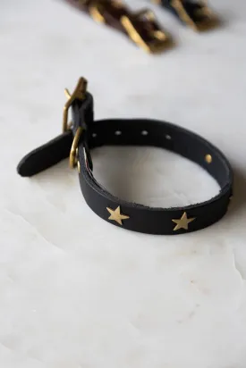 Black Leather Dog Collar With Stars - 5 Available Sizes