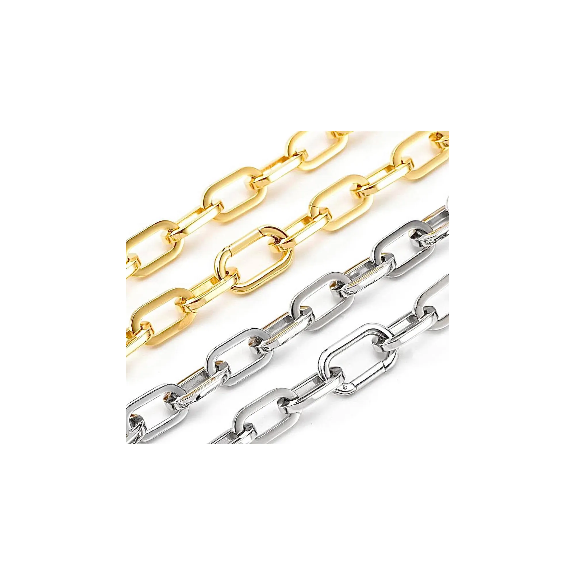 C200G B.Tiff High Polish Paperclip Gold Plated Stainless Steel Chain Necklace