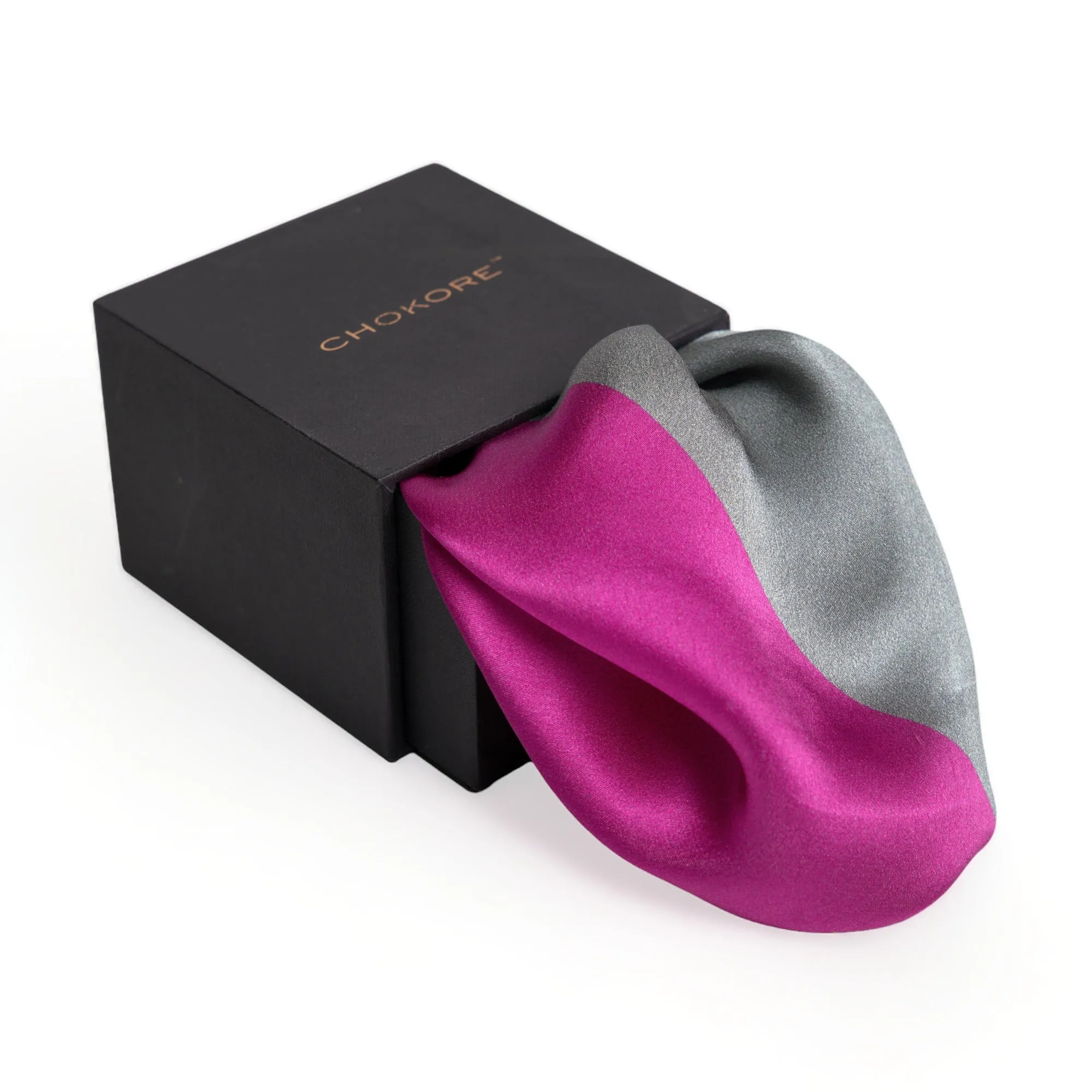 Chokore 2-in-1 Magenta & Gray Silk Pocket Square - Solid Range