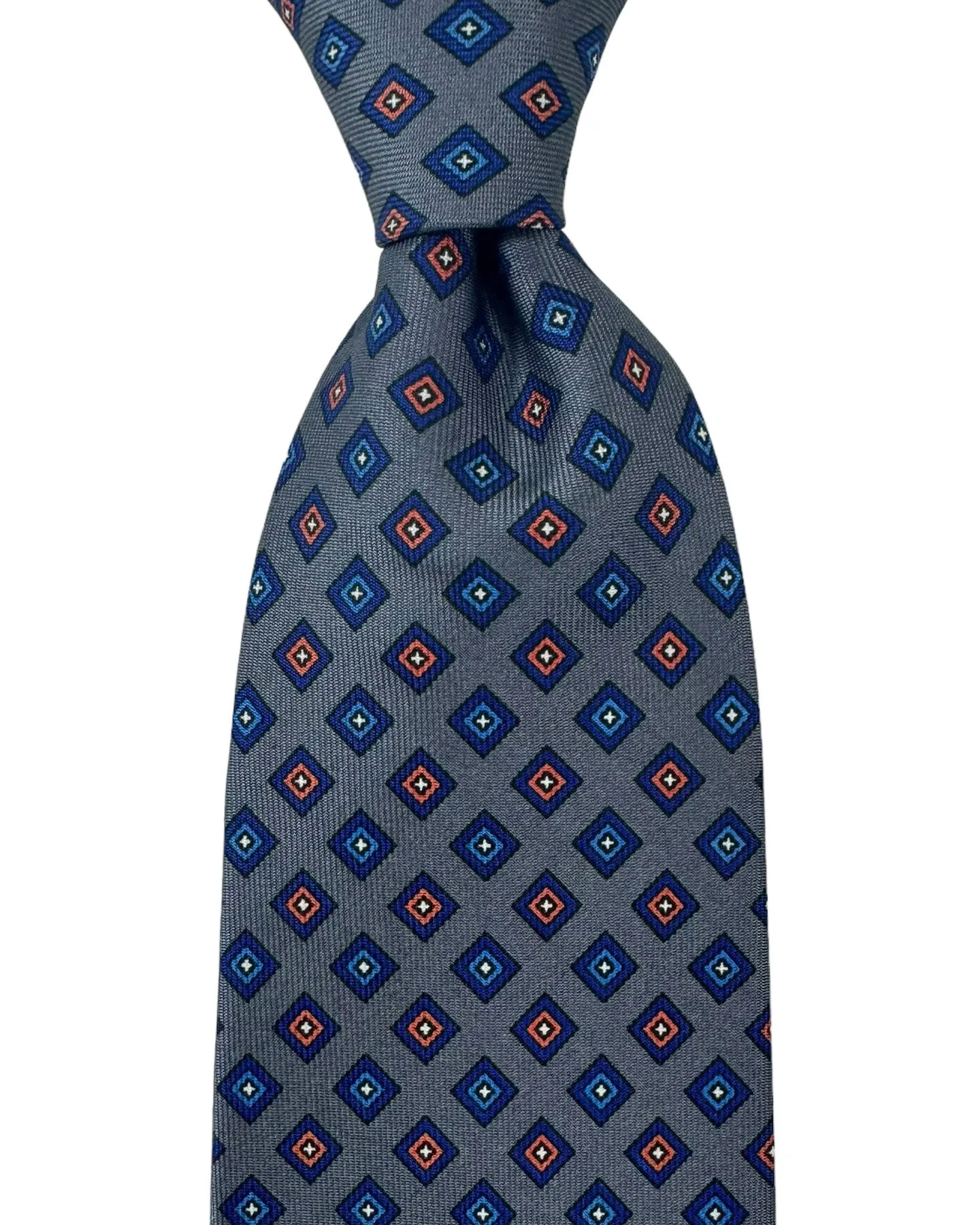 E. Marinella Tie Gray Squares Design - Wide Necktie