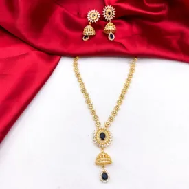 Elegant White and Blue Zircon (CZ) Stone Necklace with Jhumka Pendant