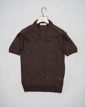 Gran Sasso Linen Capri Collar Shirt / Dark Brown