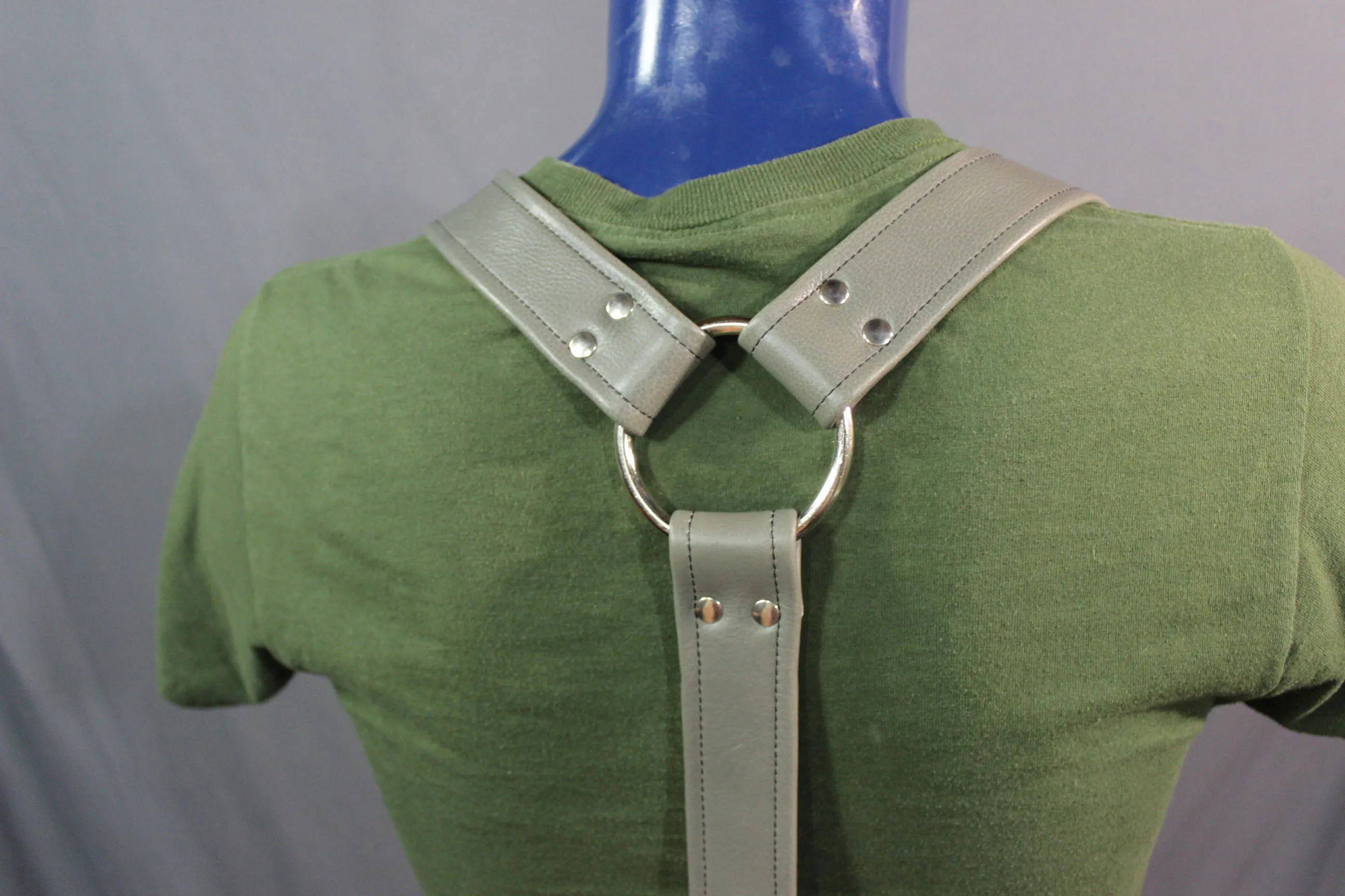 Handmade Grey Leather Suspenders, Chrome Hardware, Custom Fit!