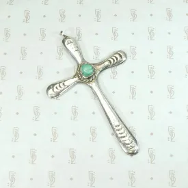 Heavy Sand Cast Silver Cross Pendant with Turquoise