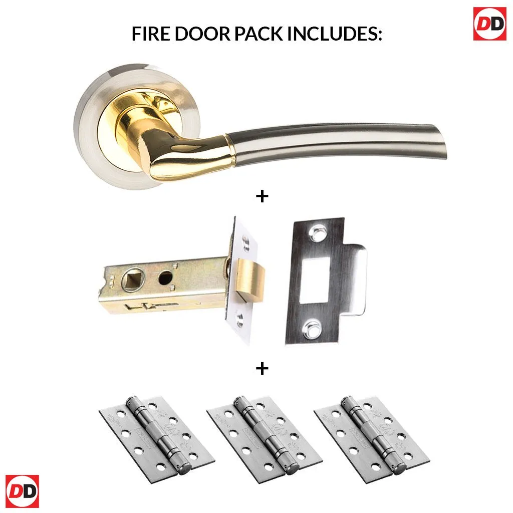 Indiana Status Fire Lever on Round Rose Satin Nickel Polished Brass Combo Handle Pack