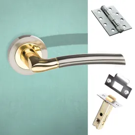 Indiana Status Fire Lever on Round Rose Satin Nickel Polished Brass Combo Handle Pack