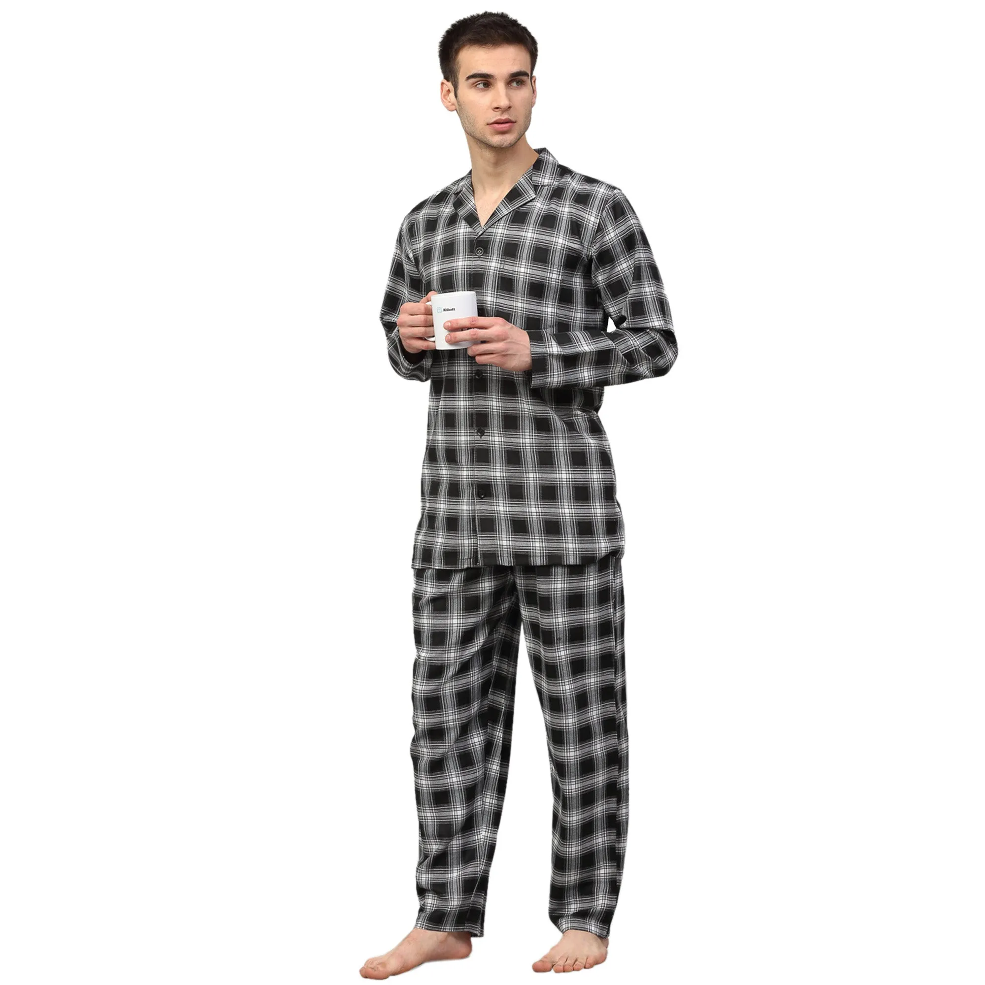 Jashvi Men Black & White Checked Night suit