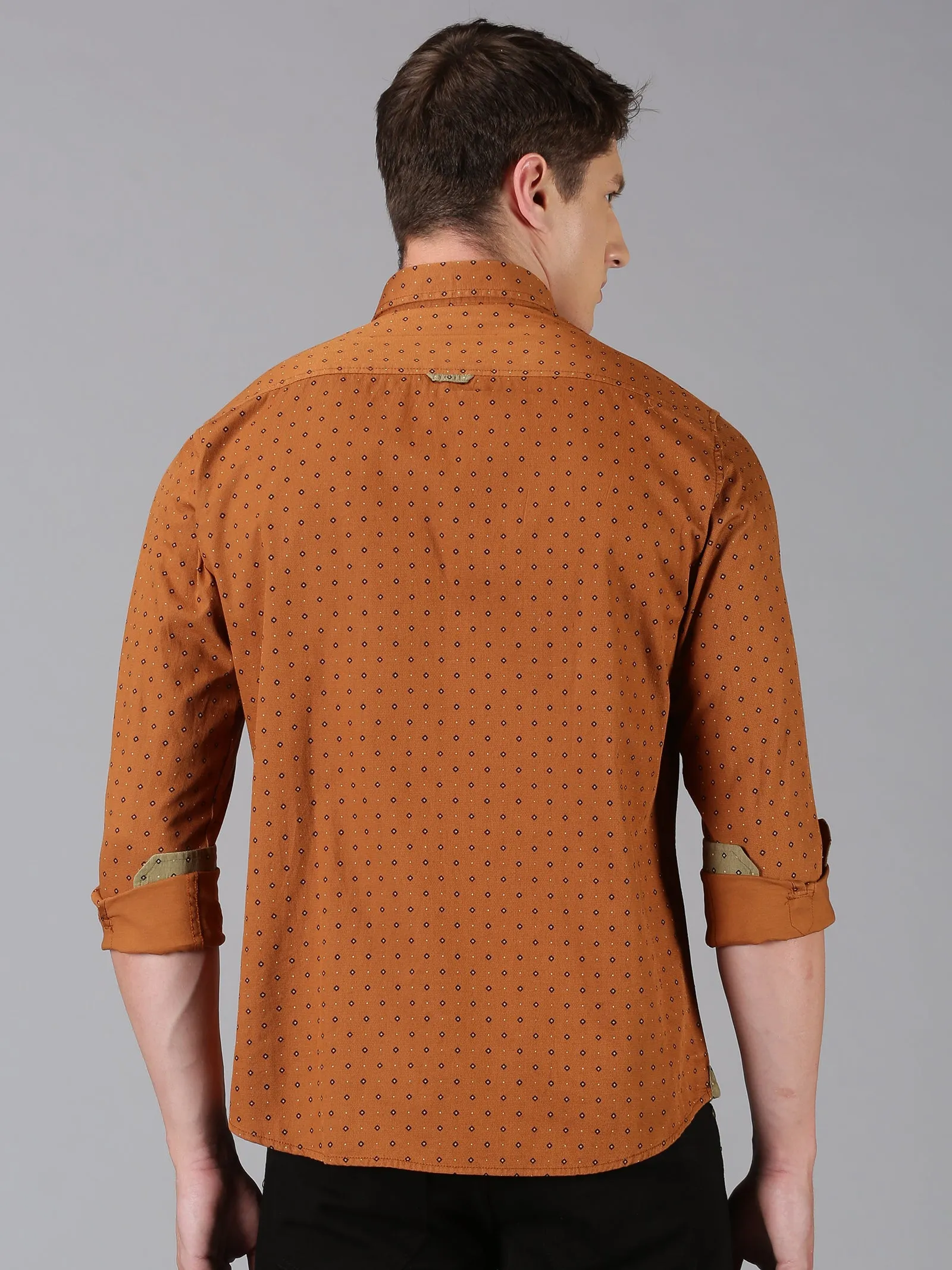 MEN'S COPPER BROWN PRINT SLIM FIT SHIRT