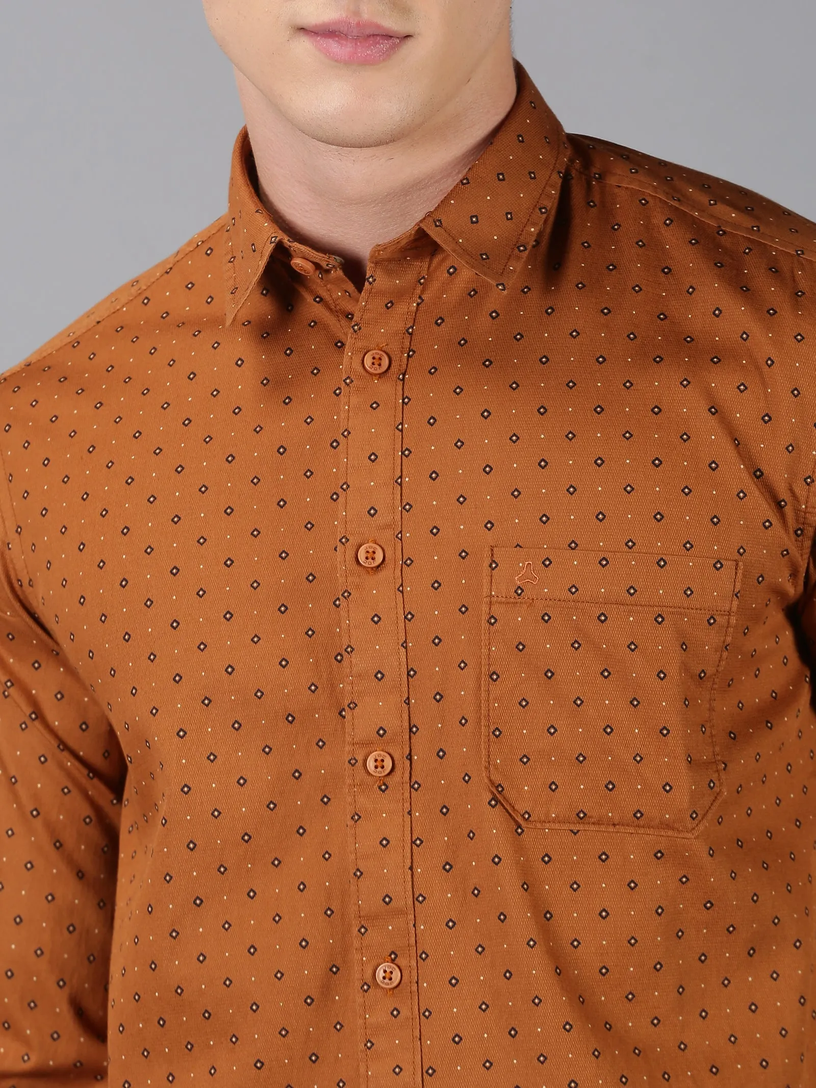 MEN'S COPPER BROWN PRINT SLIM FIT SHIRT