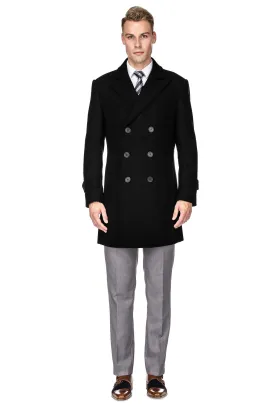 Men's Double Breasted Pea Coat Wool Blend Dress Jacket Peacoat