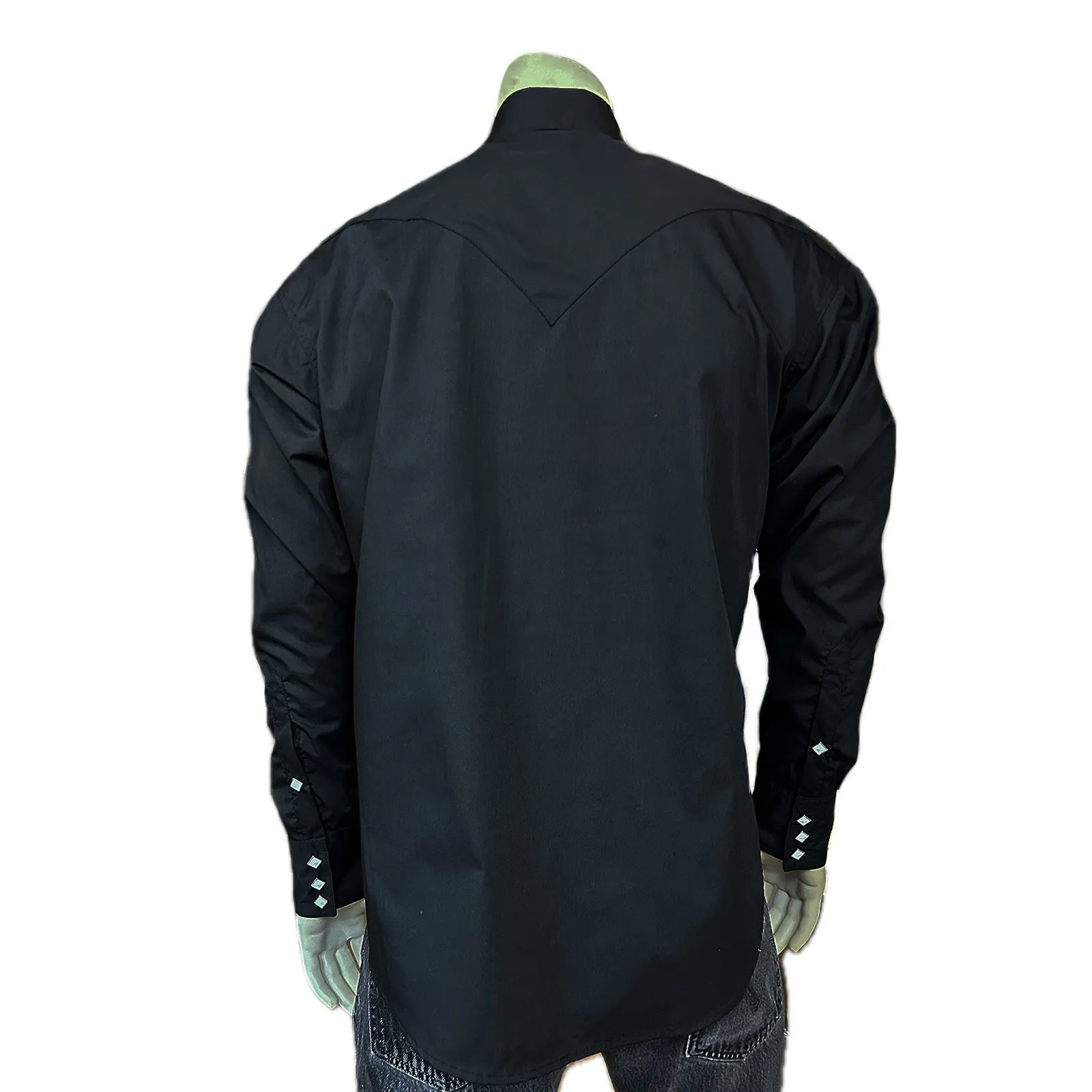 Men's Slim Fit Black Cotton Blend Western Shirt