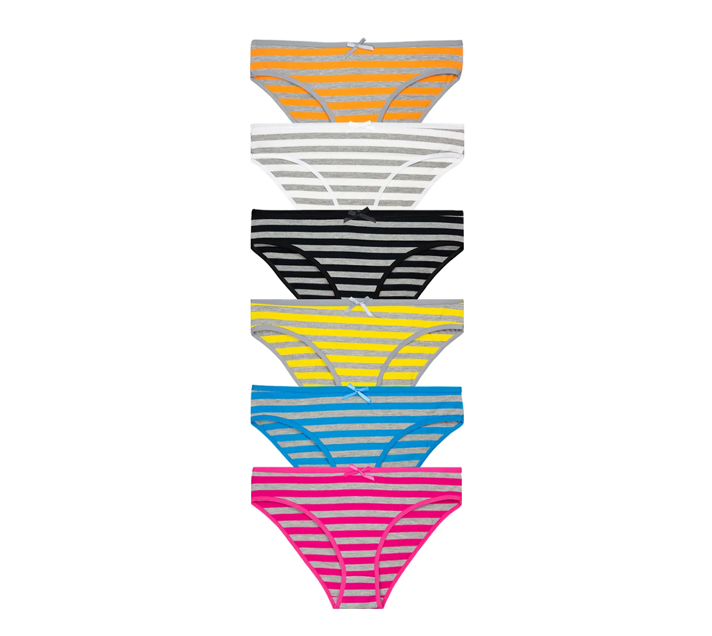 Nabtos Women's Cotton Underwear Orange Bikini Stripes Panties (Pack of 6)