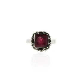 Silver Charming Dark Maroon Gemstone Ring