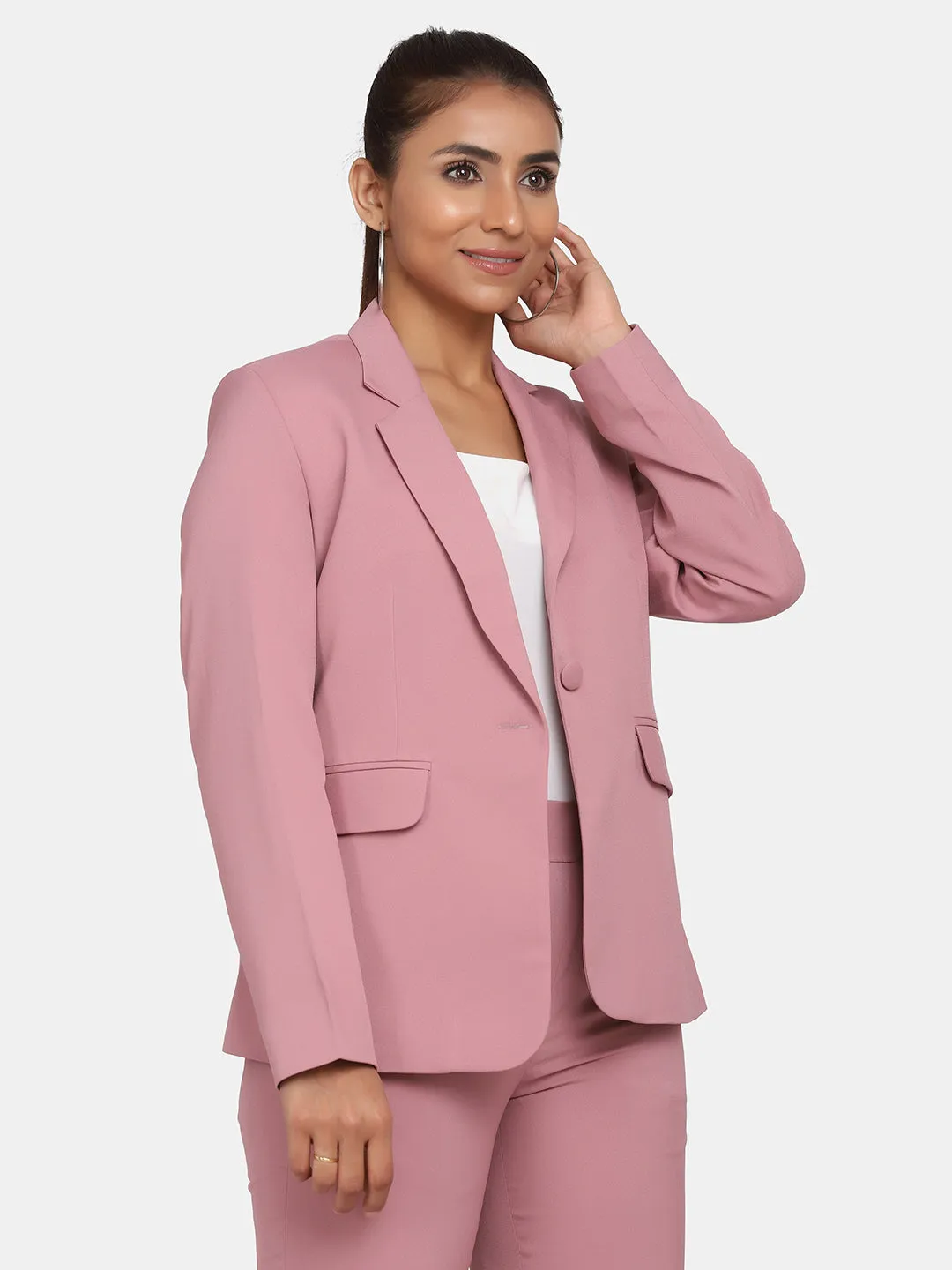 Single Button Stretch Blazer for Women- Pink