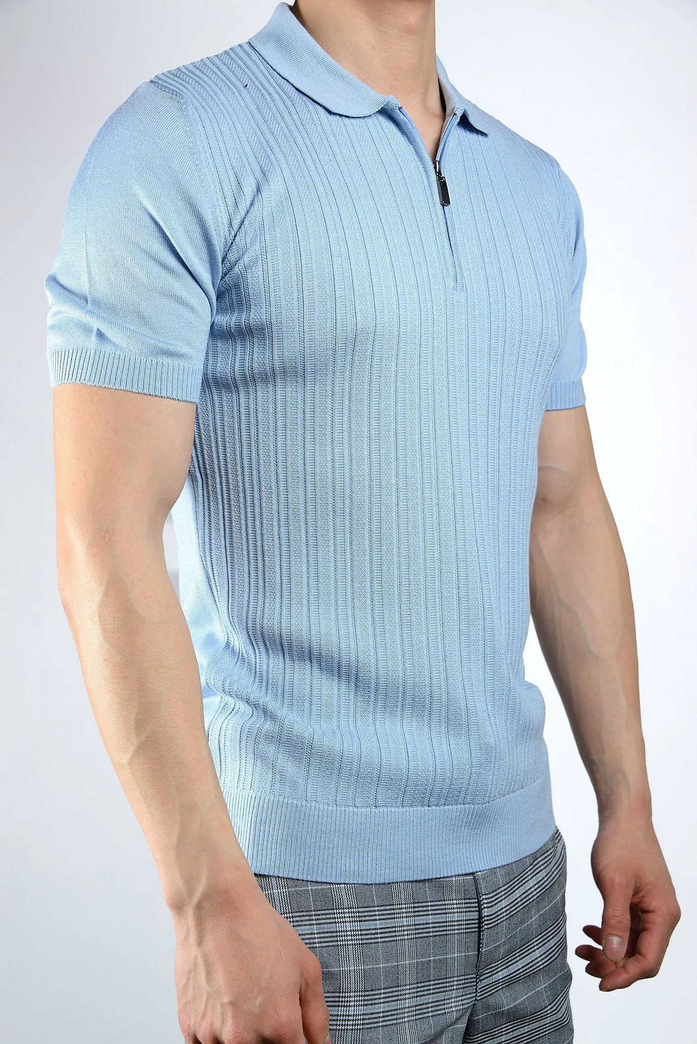 Textured Solid Zip Knit Polo